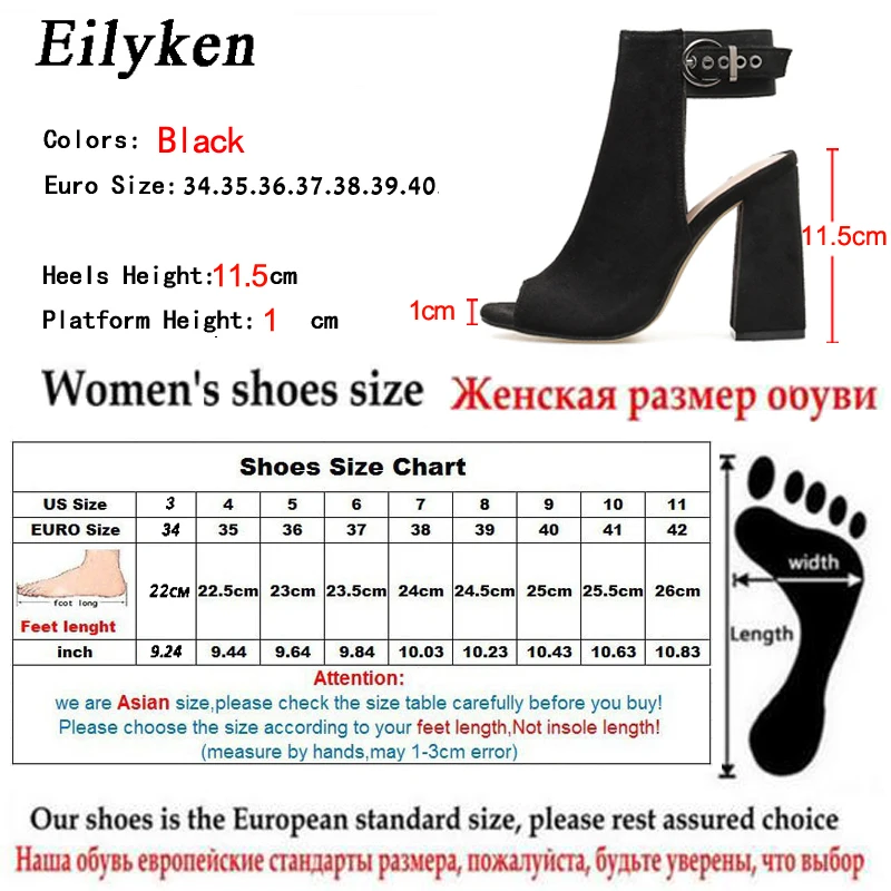 Eilyken/женские сандалии-гладиаторы на высоком каблуке с ремешком и пряжкой; модная летняя обувь; женские босоножки Обувь черного цвета; Размеры 35-42