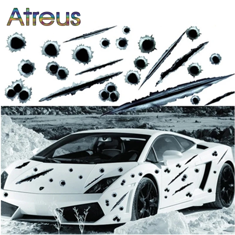 Atreus 3D крутые пулевые отверстия автомобильные наклейки аксессуары для Ford Fiest Mondeo