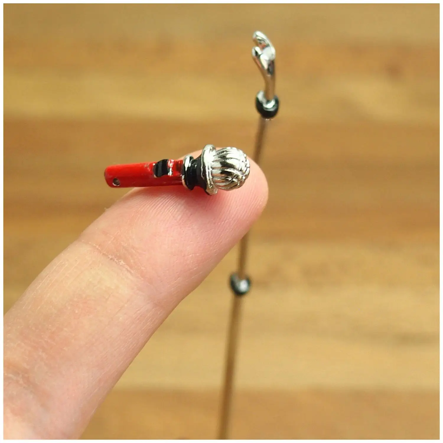 

Dollhouse Miniature Toy A Metal Microphone With Stand Height 9.1cm
