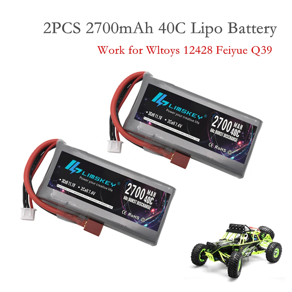 

2PCS Limskey RC Lipo Battery 7.4V 2700mAh 40C Max 60C For Wltoys 12428 12423 144001RC Car feiyue 03 Q39 Upgrade parts Battery