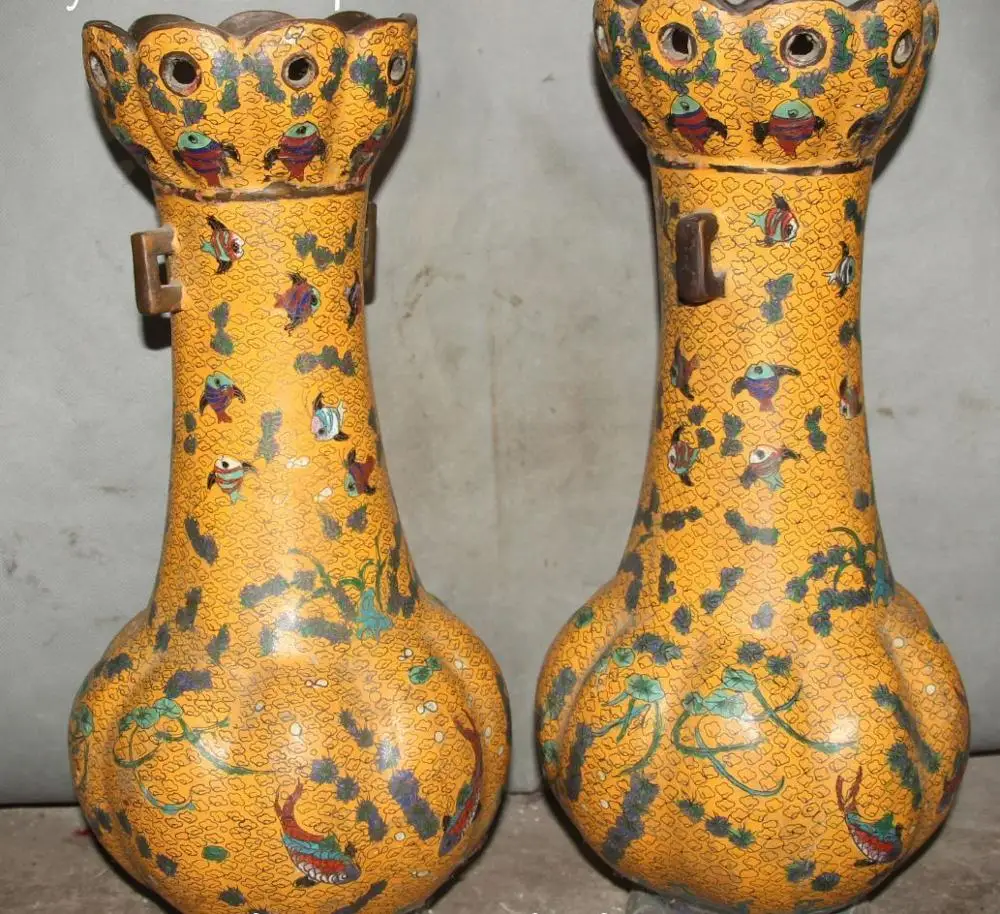 Qing Dynasty Cloisonne Enamel Purple Bronze Fish Fishes Bottle Vase Jar Pair | Дом и сад