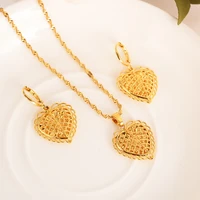 fashion gold dubai romantic heart love pendant necklace earrings sets wedding png jewelry sets for women valentines day gift