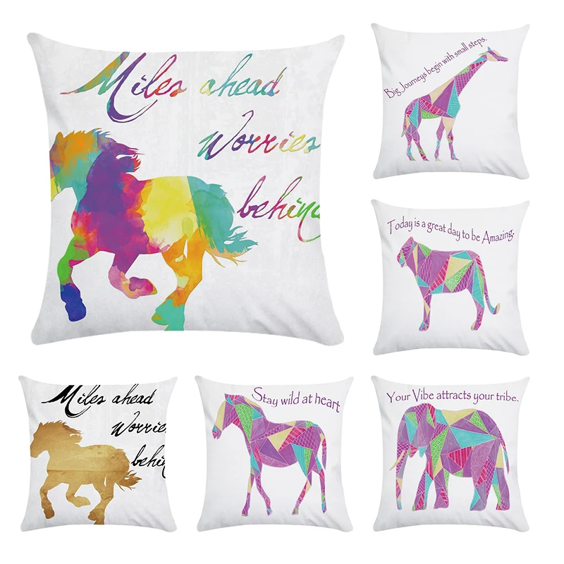 

Homing Animal Horse Cotton Polyester Cushion Cover Colorful Pillow case Chair Seat and Waist Pillow Cover Home Decoration CR034