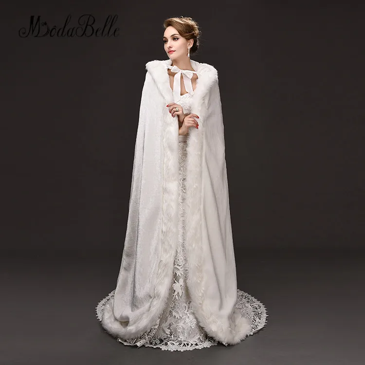 Modabelle зима белый/цвета слоновой кости свадебные Мех животных пальто манто Mariage Длинные Свадебные шаль вечернее БОЛЕРО СВАДЕБНЫЙ плащ для Рождество