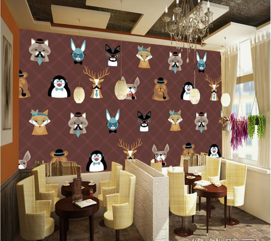 Custom papel de parede Personality cartoon animals living room sofa TV wall bedroom 3d murals wallpaper | Обустройство дома