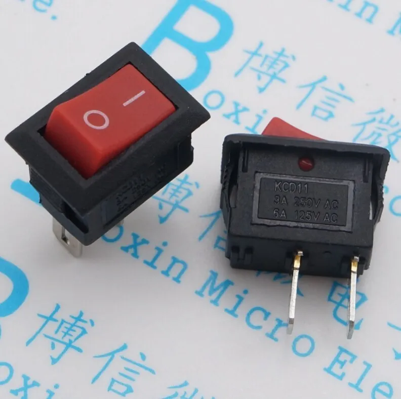 

5Pcs/Lot 10*15Mm Red Head Kcd1-11 10*15Mm 250Vac 3A 2Pin Rocker Switch