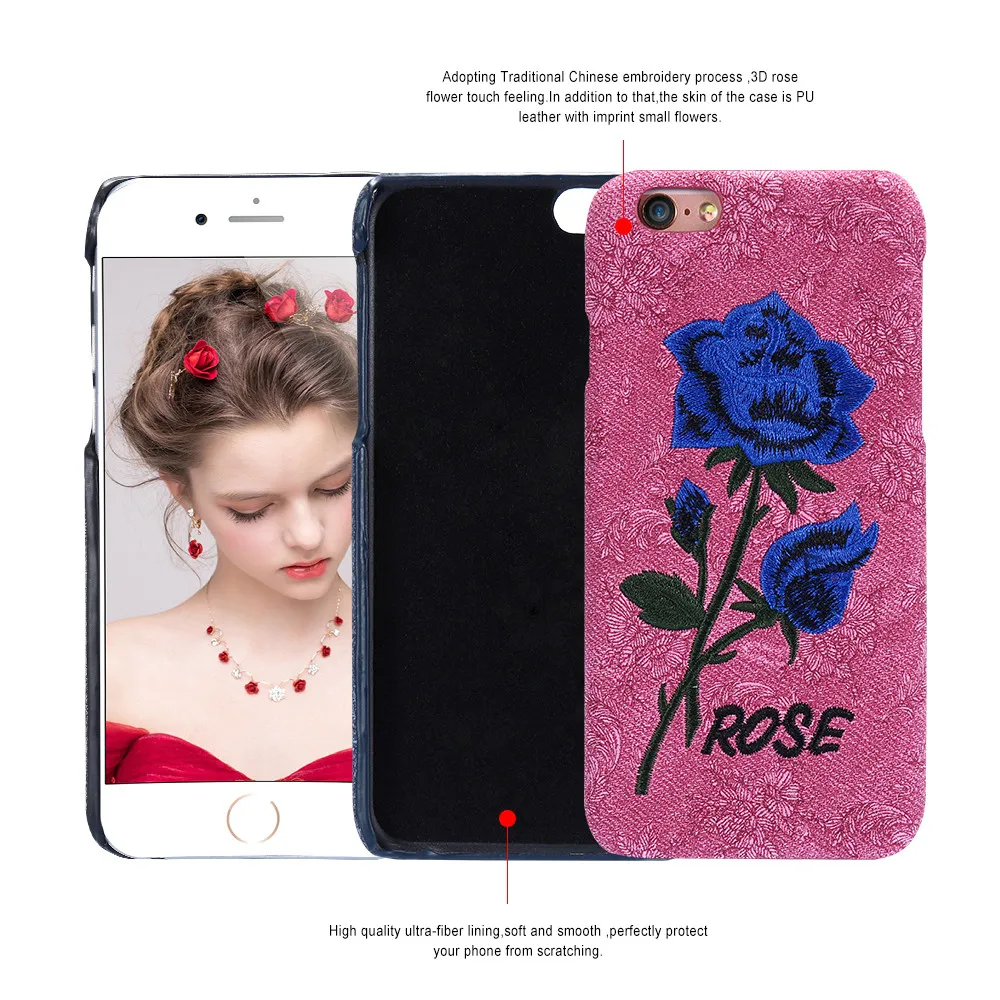 KISSCASE Emboss Rose Patterned Case For iPhone 7 8 6S 6 Plus Back Cover Floral Phone 5S 5 SE Embroidery Shell |