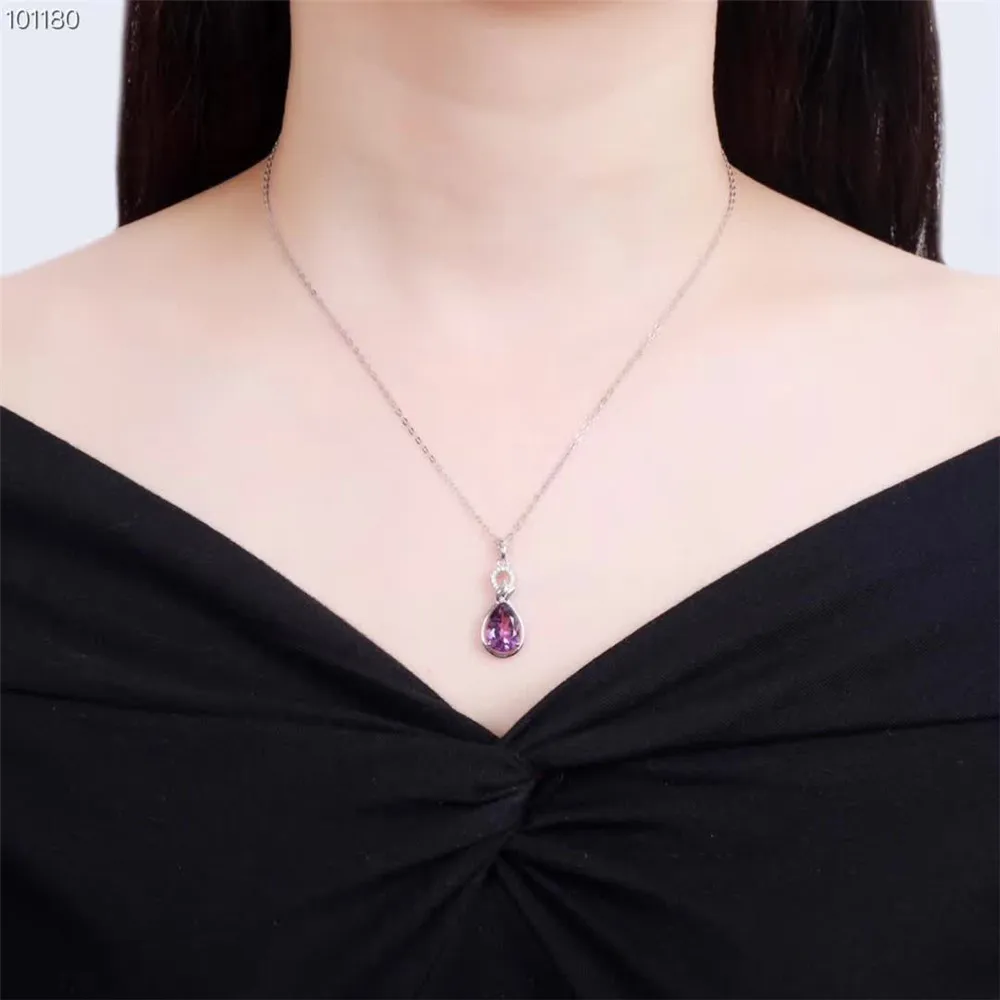 

gemstone fine jewelry wholesale luxury trendy 925 sterling silver natural purple amethyst crystal pendant necklace for women