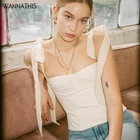 Женская шифоновая майка на бретельках WannaThis, повседневный укороченный топ без рукавов с оборками и открытой спиной