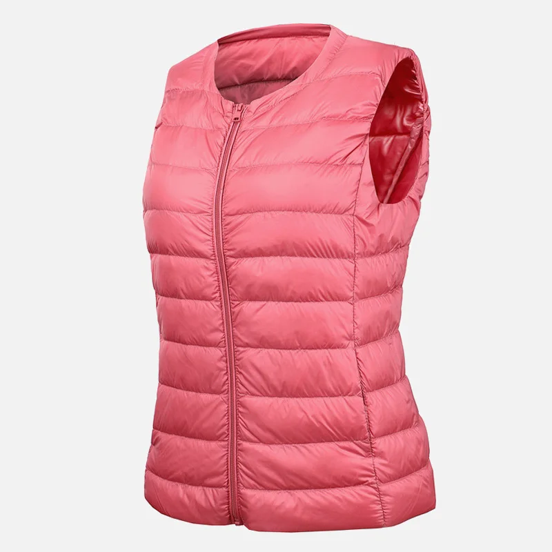 Pink Осенний белый утиный пух, женский короткий жилет, куртка, без рукавов, портативный, для офиса, для женщин, жилеты, пальто,, зимний жилет для женщин - Цвет: Pink
