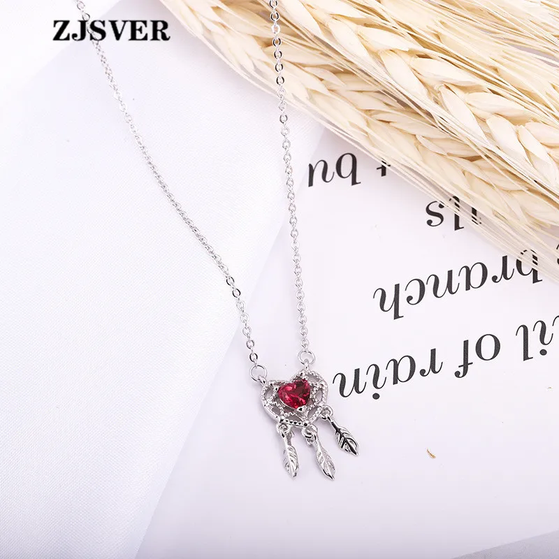 ZJSVER Красный Кристалл в форме сердца подвеска с кисточкой модная Серебряная