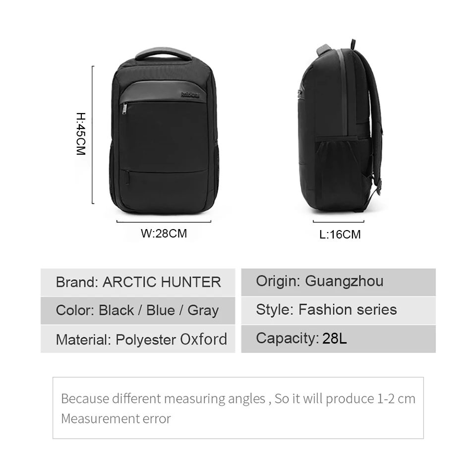 ARCTIC HUNTER 111 Mochilas Повседневный мужской рюкзак, рюкзак для ноутбука, водонепроницаемый рюкзак с usb зарядкой, школьный рюкзак, Мужской черный