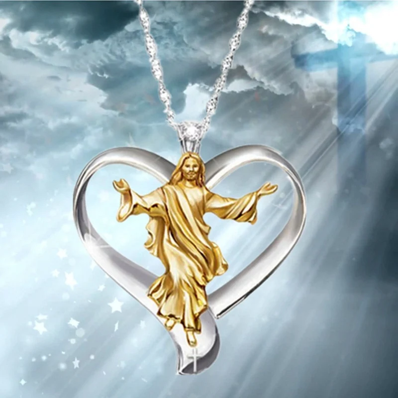 Крестик Love Heart Иисуса верхняя из нержавеющей стали ожерелье длинной цепи