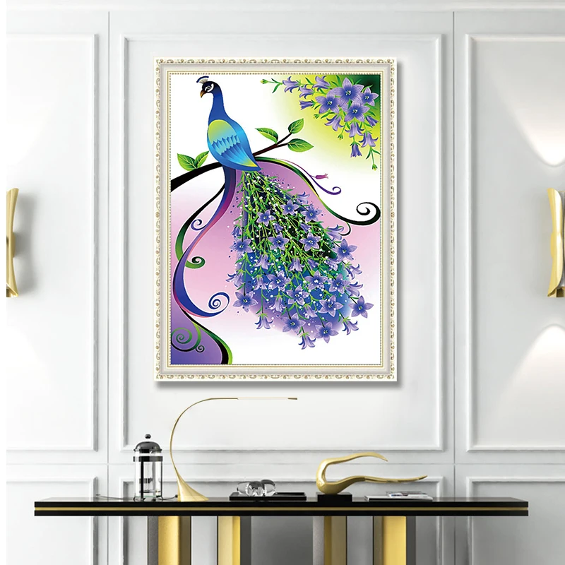 Full Diamond 5D DIY Painting Fashion peacock with purple pattern diamond Embroidery Cross Stitch Rhinestone Mosaic | Дом и сад