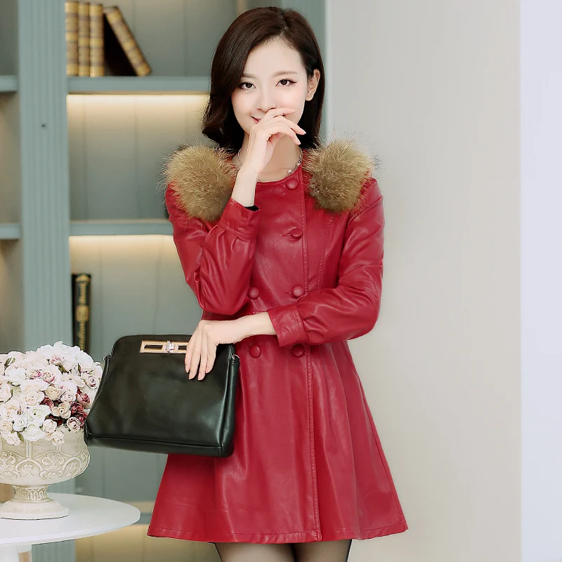 Новинка 2017 Осеннее кожаное пальто Ms. тонкая кожаная мотоциклетная куртка с