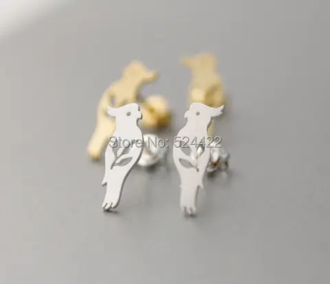 10 шт./лот бесплатная доставка позолоченные и серебряные серьги-гвоздики с попугаем для женщин серьги животные женские маленькие серьги-гвоздики ED070