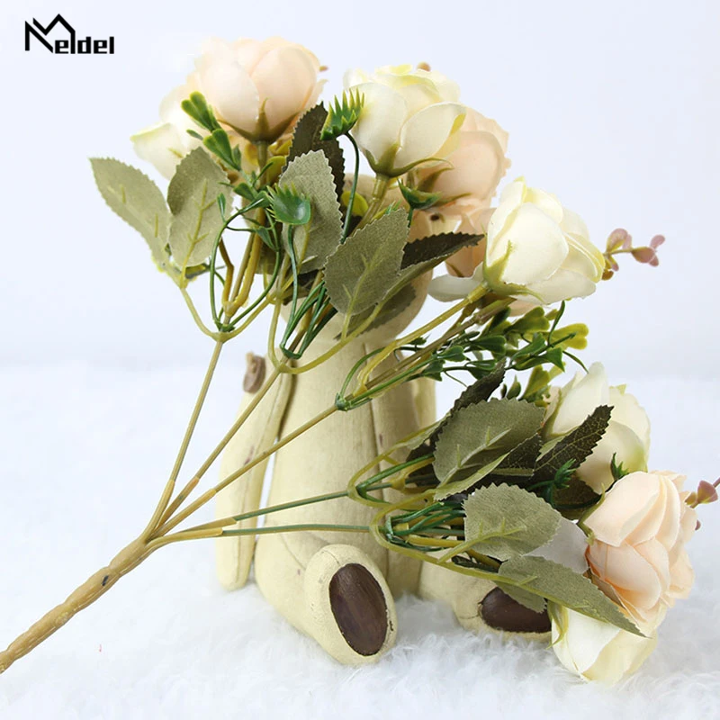 Meldel свадебные букет искусственного шелка Роза Пион 7 цветок с головками розовый