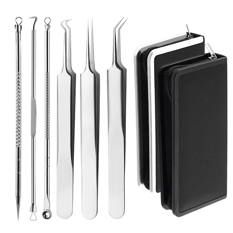 

6pcs/set Acne Blackhead Pimple Tweezer Treatment Pin Kits Removal Needle Blackhead Pimple Tool Face Skin Care Tools Set BT59