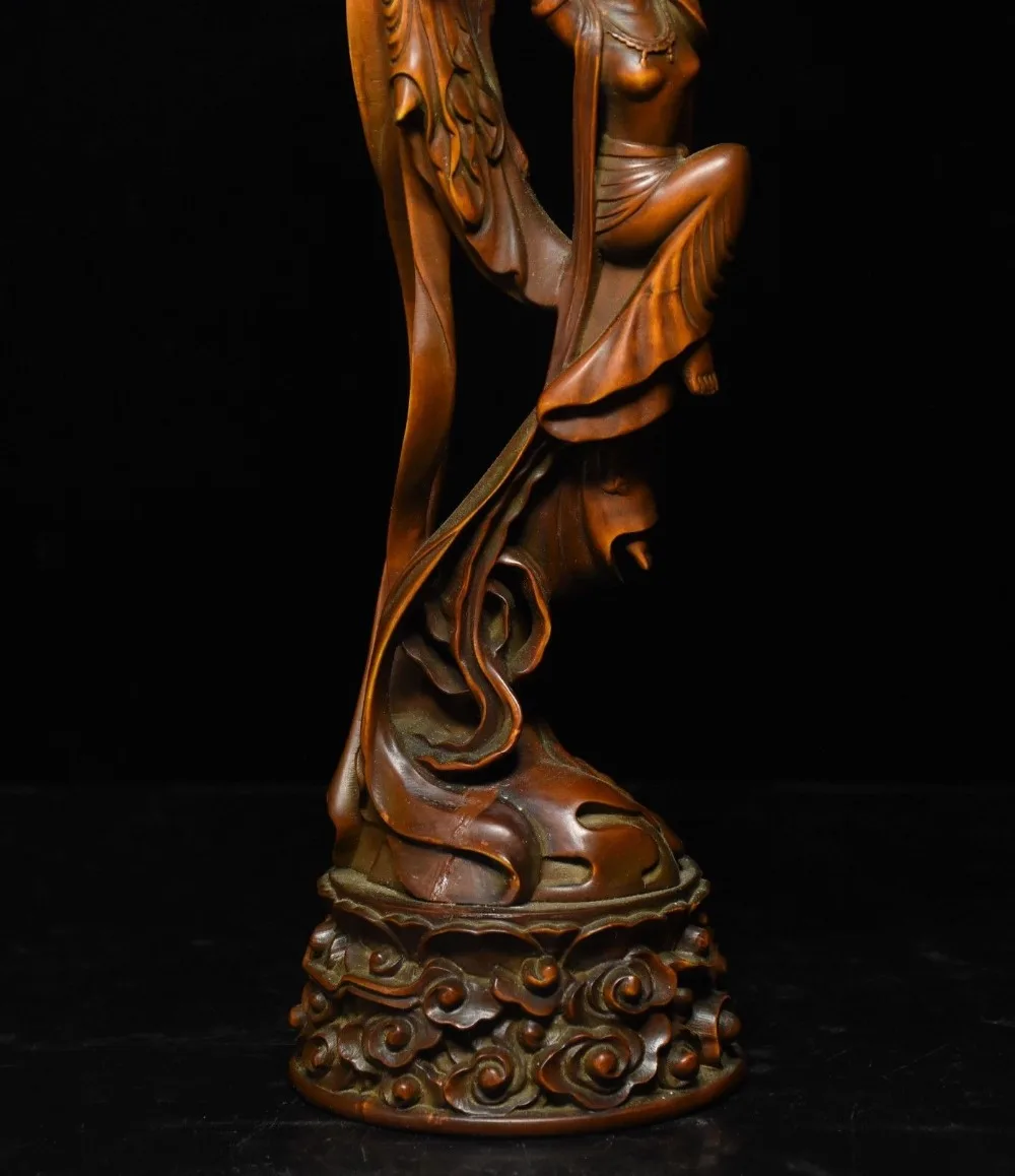 Рождество 15 &quotСтарый китайский храм Boxwood резьба по дереву Apsaras Belle богиня Будда