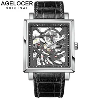 agelocer sapphire hollow engraving skeleton mechanical watch men luxury brand original design black leather square heren horloge
