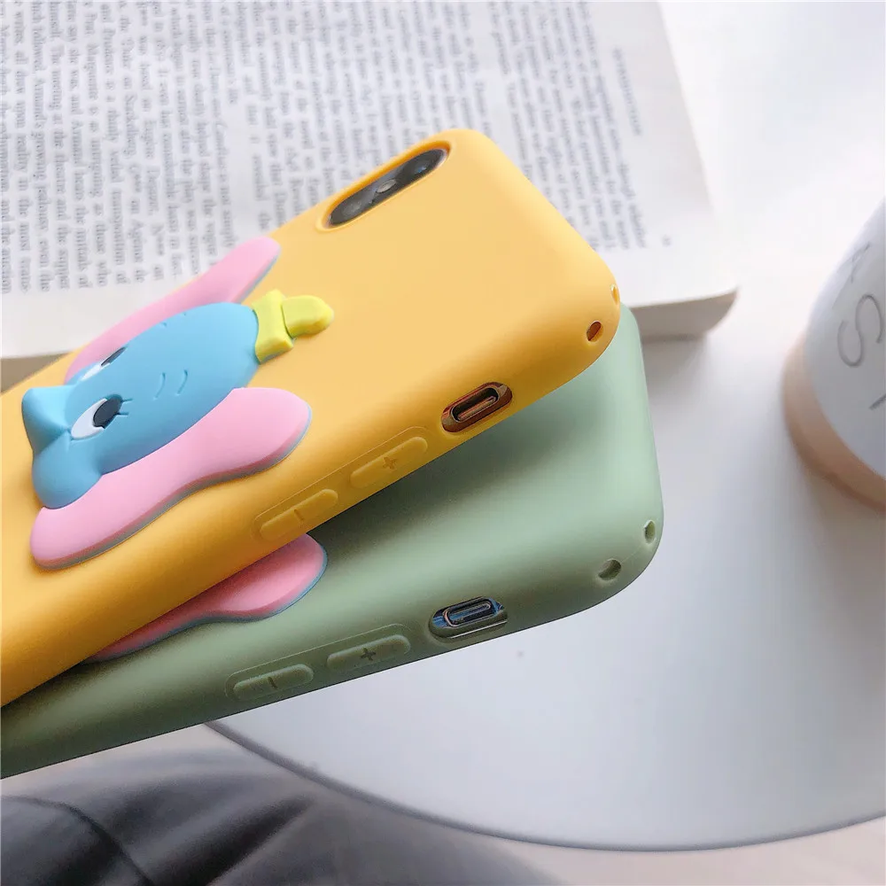 Dumbo 3D Silicone doll Phone Case For Apple iPhone X XS Max Xr 7 8 6 6s Plus Cartoon Flying elephant baby Candy TPU Cover |