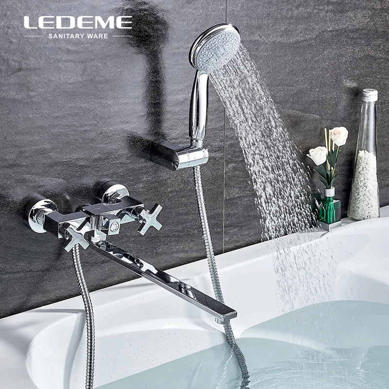LEDEME Bathtub Faucet Shower Set Brass Body Showers with Handhead ABS Head Long Spout Bathroom Tap L2584 | Обустройство дома
