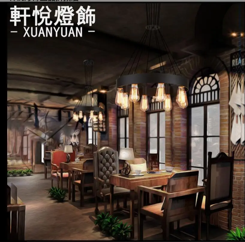 저렴한 미국 국가 복고풍 크리에이티브 개성 라운드 단철 샹들리에, 식사 거실 바 의류 매장 샹들리에 Led 구매 미국 국가 복고풍 크리에이티브 개성 라운드 단철 샹들리에, 식사 거실 바 의류 매장 샹들리에 Led