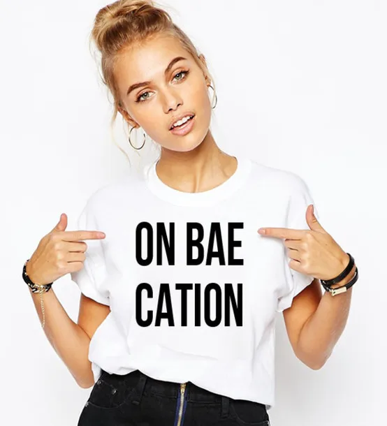 Женская Сексуальная футболка с буквенным принтом ON BAE CATION черно белая модная