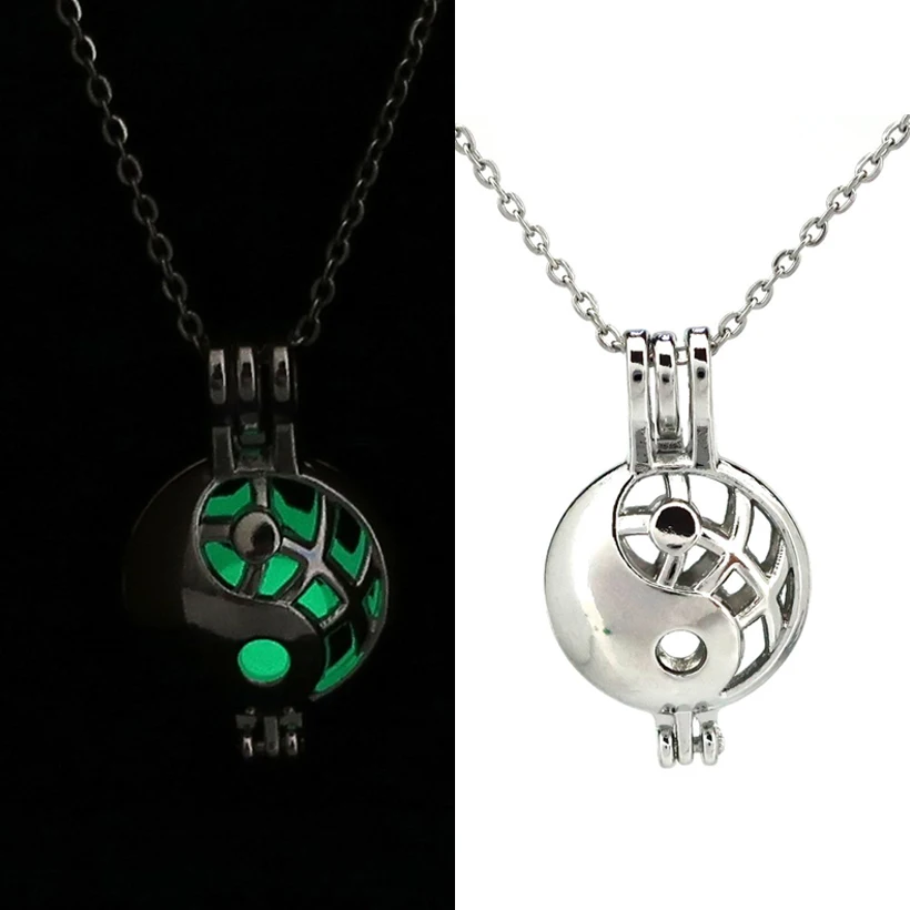 

Yinyang Taichi Dark Luminous Necklaces Silver Color Chain Necklace Glowing in Dark Pendant Necklaces Collares Maxi Choker GG803