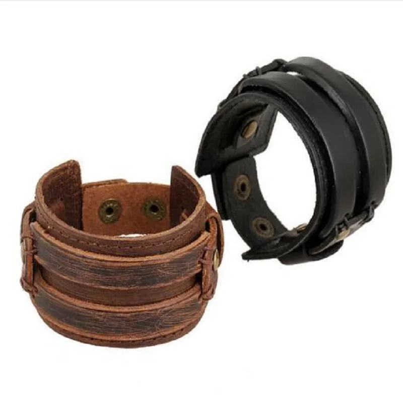 В стиле панк-рок Джонни Деппом старинные широкие кожаные браслеты мужские
