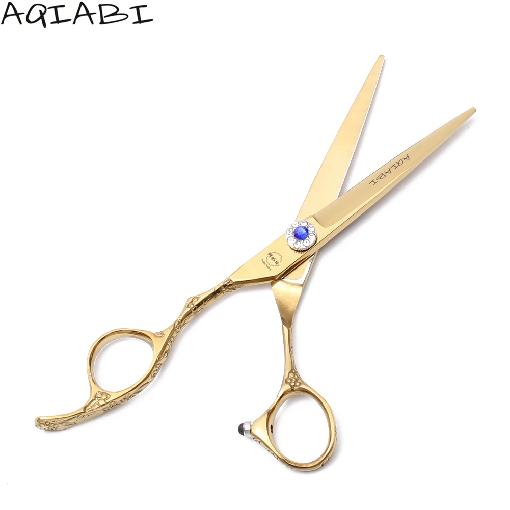 A8002 6.0'' Lefty 440C AQIABI Gold Cutting Shears Thinning Scissors Hairdressing Professional Hair Haircut Set | Красота и