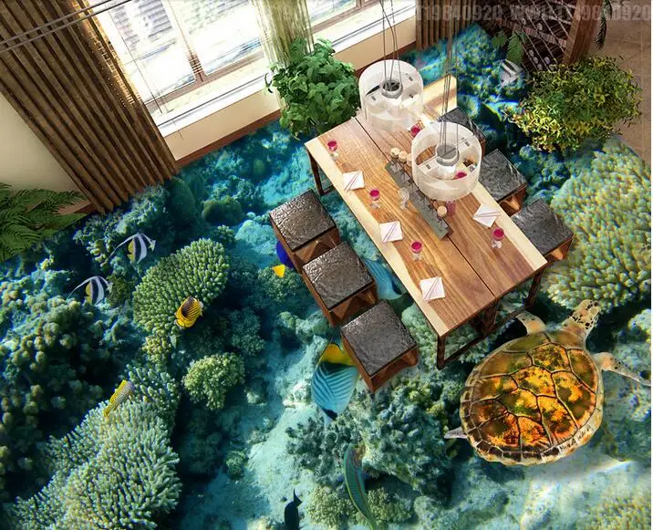3d ПВХ пол на заказ фото самоклеящийся материал картина 3 d морской мир Коралловая черепаха Живопись 3d настенная комната фрески обои