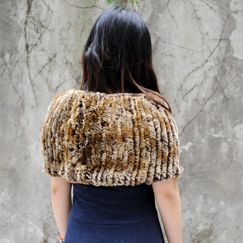 CX-B-44D Wholesale Price Rex Rabbit fur Knitted Scarf Girls Winter Fur Tank Shawl | Wraps