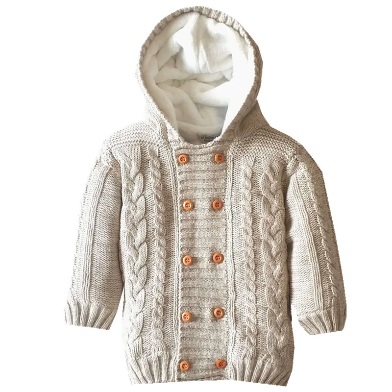 Детский толстый свитер с капюшоном хлопковый однотонный двубортный на возраст