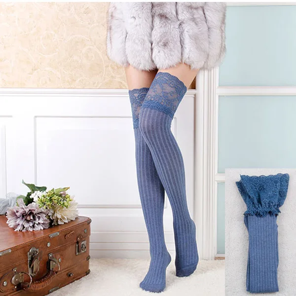 Blue New Fashion Girls Ladies Long Cotton Stockings Women Thigh High Over the Knee Socks Newest | Женская одежда