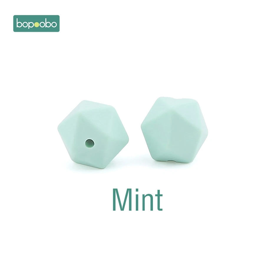 Mint Bopoobo 10 шт. 14 мм шестигранные силиконовые бусины детский Прорезыватель экологичный BPA Бесплатно Детские Прорезыватели для прорезывания зубов, цепочки, бусины для малышей - Цвет: Mint