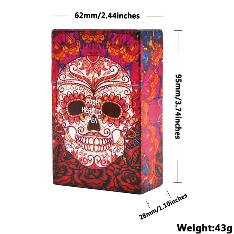 6 Style Cigarettes Holder 20Pcs Cigar Cigarette Box Smoking Printed Skull Tobacco Storage Case Popup Ejection Container | Дом и сад