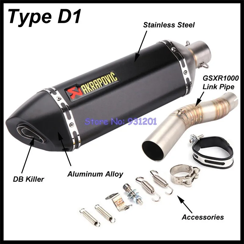 Мотоцикл выхлопная труба akrapovic глушитель выхлопных газов для GSXR1000 GSXR 1000 K5 K6 подключения трубы комплект с конец трубы глушитель выхлопных газов - Цвет: Type D1