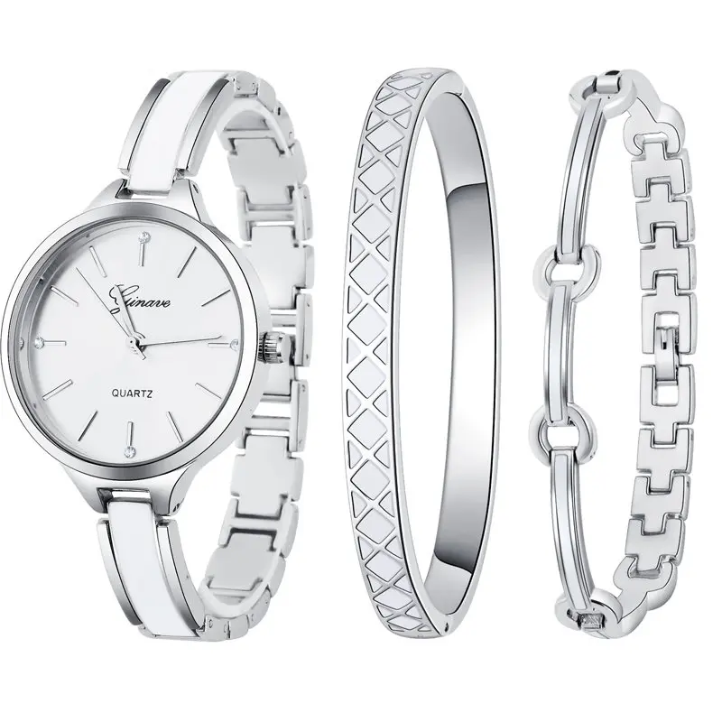 SilverWhite 3 шт./компл. ginave бренд розовое золото женские наручные часы в стиле ретро роскошный простой Для женщин браслет часы Повседневное стильные женские подарочные часы - Цвет: SilverWhite