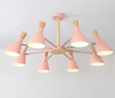 Pink 8 lights Скандинавская Простая Современная твердая древесина E27 led 220 В алюминиевая Люстра для гостиной, спальни, кабинета, креативная спальня - Цвет корпуса: Pink 8 lights