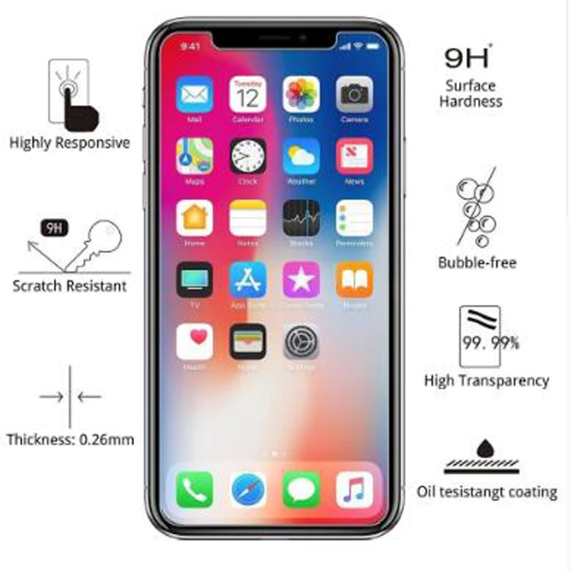 Для iPhone X Закаленное стекло для 6 6S 7 8 Plus Защитная пленка экрана 5 5s 4