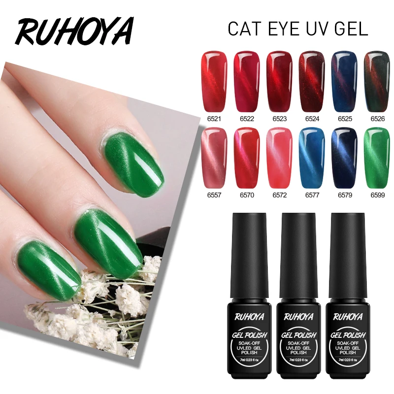 Ruhoya гель для ногтей Лаки Блеск Шарм Cat Eye Декор Дизайн с магнитной эффект лак нужно