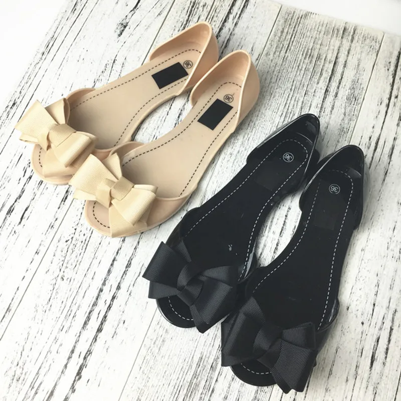 2017 сандалии женские летние Желе обувь случайные плоские с Бабочкой-узел Свет