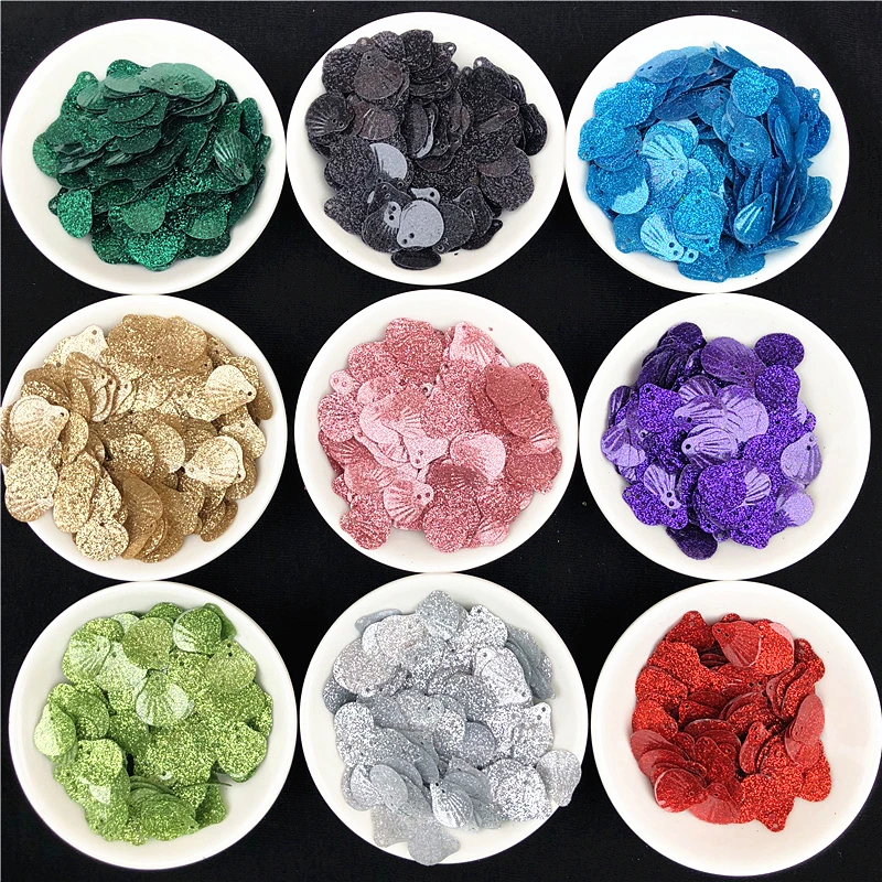 

200Pcs/Pack 13mm Glitter Shell Shape PVC Loose Sequins Paillettes Sewing Embellishment Findings Wedding Craft, DIY Accessories