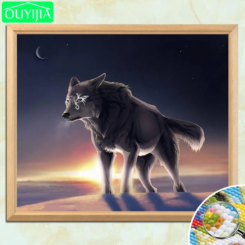 

Алмазная 5D картина «волк на рассвете» OUYIJIA, полноразмерная вышивка с квадратными стразами, картина стразы, мозаика для украшения