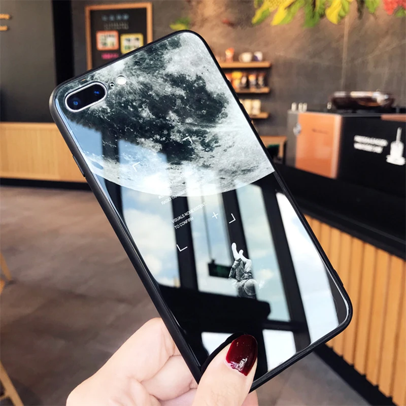 Чехол из закаленного стекла для iPhone XS MAX XR X 8 7 Plus 6 6s Finger Heart Couple Space цветы узор