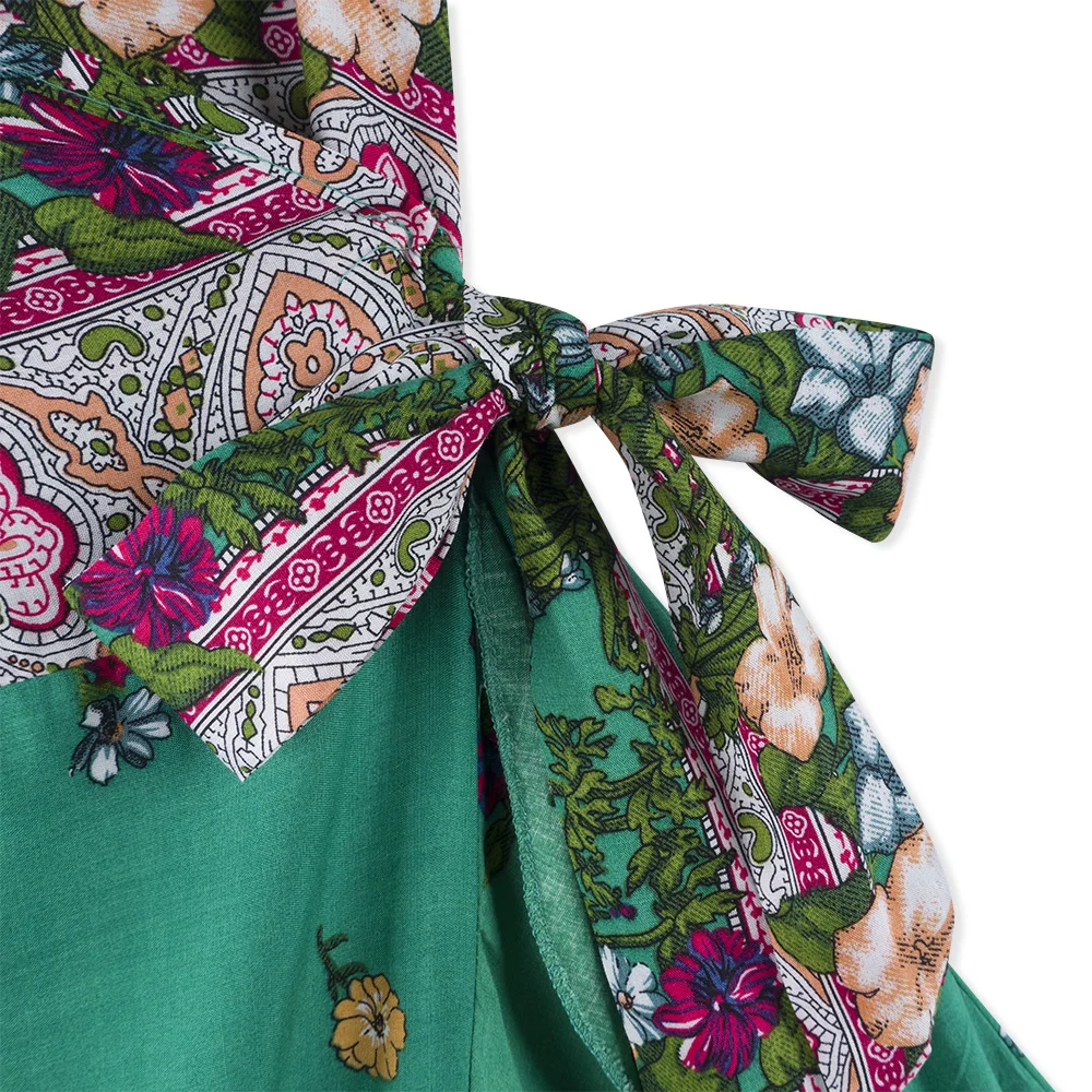 Neatie kiddie Women Sexy Print V-neck Midi Dress Three Quarter Sleeve Beach Style Casual A-line Female Vestidos | Женская одежда