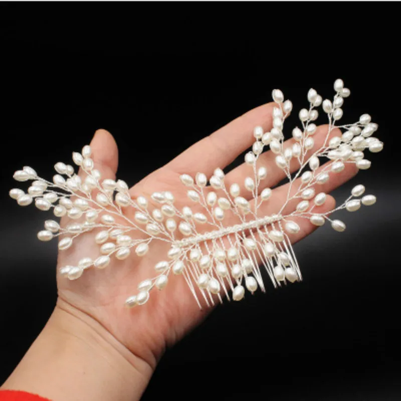 New Luxurious Bride Hair Accessories 100% Handmade Pearl Wedding Jewelry Party Pom Bridal Starry Comb Tiara |