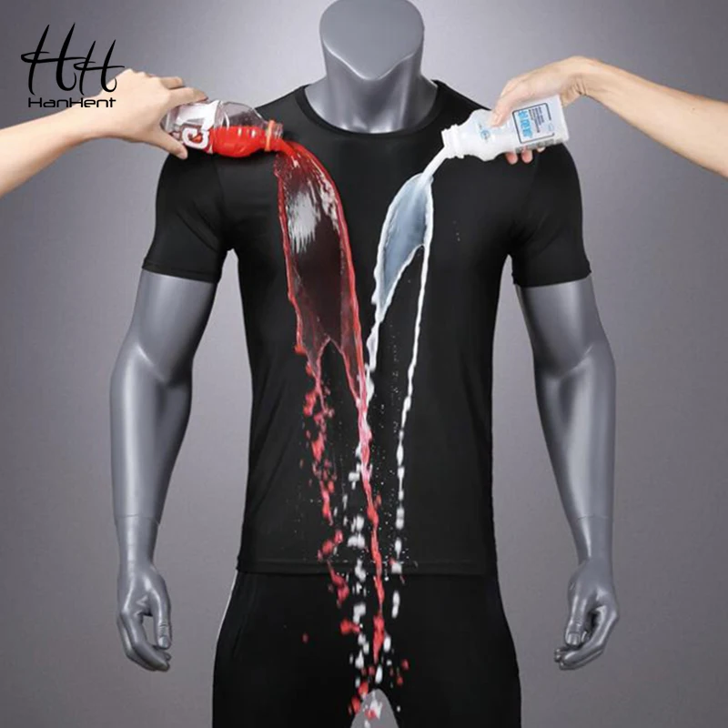 HanHent 2018 Hydrophobic T-shirts Men Waterproof T shirts Round Neck Dry Fit Tee Shirts New Men's Quick Fitness | Мужская одежда