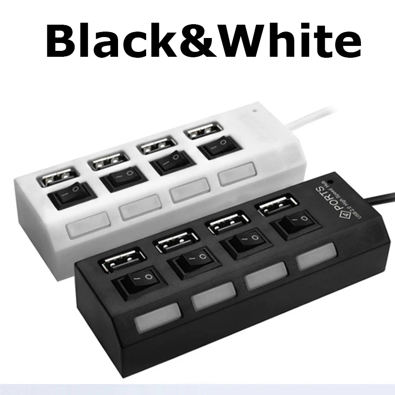 USB 2,0 концентратор Мульти USB порт скорость 480 Мбит/с хаб 4 порта концентратор с вкл/выкл. Переключатель USB разветвитель для ПК Компьютерные аксессуары usb концентратор